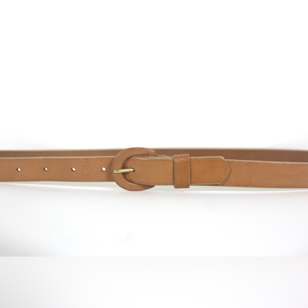 Narrow Tan Leather Belt with Self Covered Buckle